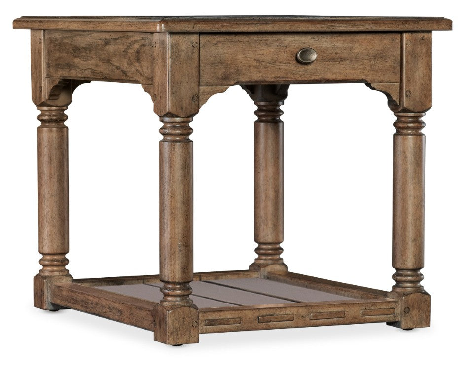 Hooker Furniture Americana Honey Finish End Table With Carved Turned Legs, Solid-Wood Edge Top And Open Shelf Medium Wood 7050-80114-85