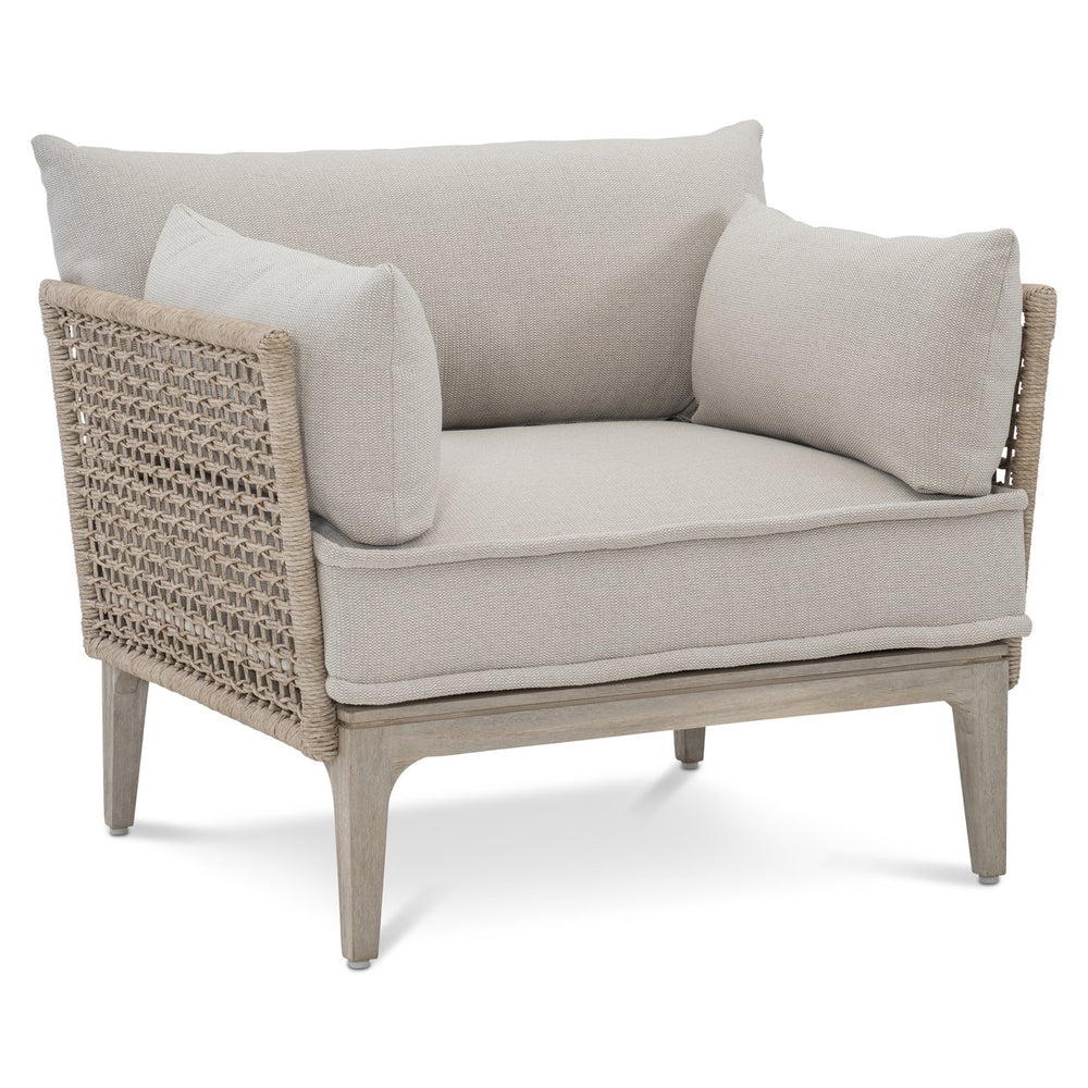 Bernhardt Bernhardt Catalonia Outdoor Chair With Sun‑Washed Teak, Twisted Abaca Wicker & Weather‑Ready Cushions - Made to Order O1502A