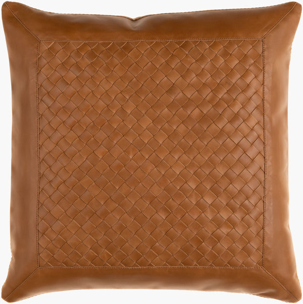 Surya Lawdon 18" Stylish Leather Accent Pillow | Updated Traditional Design For Elegant Home Décor Brown Leather Ldw001-1818d