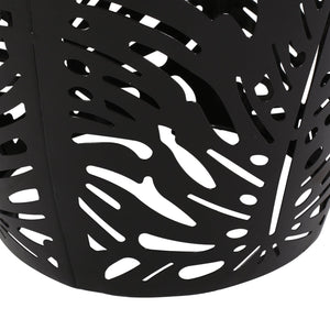 English Elm Metal Cylindrical Accent Table Powder Coated Iron with Tropical Palm Leaf Lattice Design Black 73613.00BLK