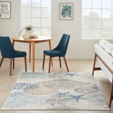 Nourison Pompeii PMP04 Machine Made Power-loomed Borderless Design Indoor Only Coastal, Nautical & Beach  Rug Ivory Grey Blue, Ivory Grey Blue 70% Polypropylene,30% Polyester 99446907400