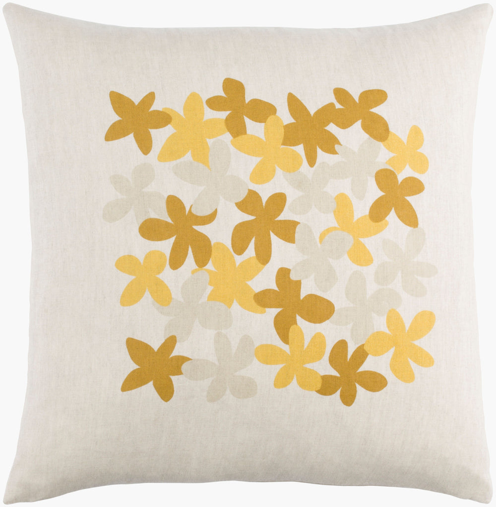 Surya Little Flower 18"X18" Cottage-style Accent Pillow - Cozy Cotton & Linen Blend, Easy Care Charm Mustard Linen,Cotton,Linen,Cotton Le002-2222p
