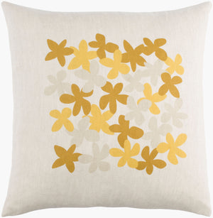 Surya Little Flower 18"X18" Cottage-style Accent Pillow - Cozy Cotton & Linen Blend, Easy Care Charm Mustard Linen,Cotton,Linen,Cotton Le002-2222p