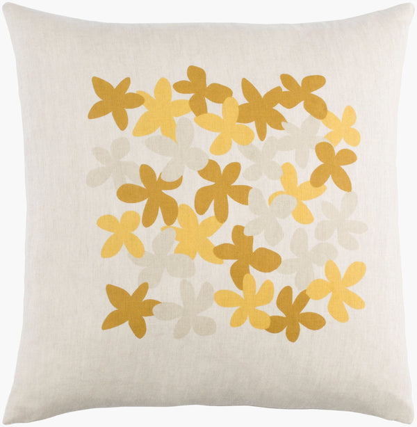 Surya Little Flower 18"X18" Cottage-style Accent Pillow - Cozy Cotton & Linen Blend, Easy Care Charm Mustard Linen,Cotton,Linen,Cotton Le002-2222p