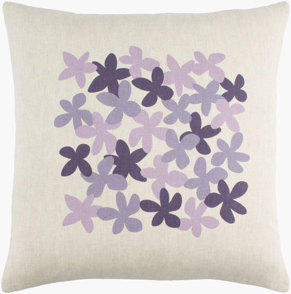 Surya Little Flower 18"X18" Cottage-style Accent Pillow - Cozy Cotton & Linen Blend, Easy Care Charm Plum Linen,Cotton,Linen,Cotton Le004-2020d