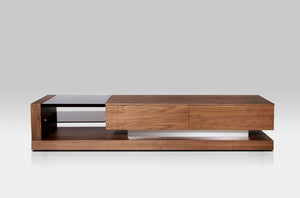 VIG Furniture Mali Walnut Tv Stand With Black Tempered Glass Top, Soft-Closing Drawers & Cable Management System VGBBLE613F-WAL