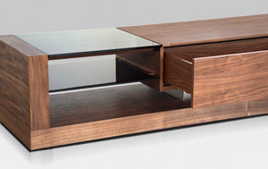 VIG Furniture Mali Walnut Tv Stand With Black Tempered Glass Top, Soft-Closing Drawers & Cable Management System VGBBLE613F-WAL