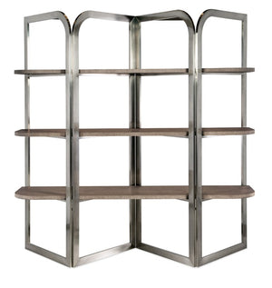 Hooker Furniture Modern Mood Etagere Sculptural Room-Divider With Wire-Brushed Quartered Oak Shelves And Pewter Frame, Airy Contemporary Storage And Display (82.25" H) Medium Brown 6850-10445-89