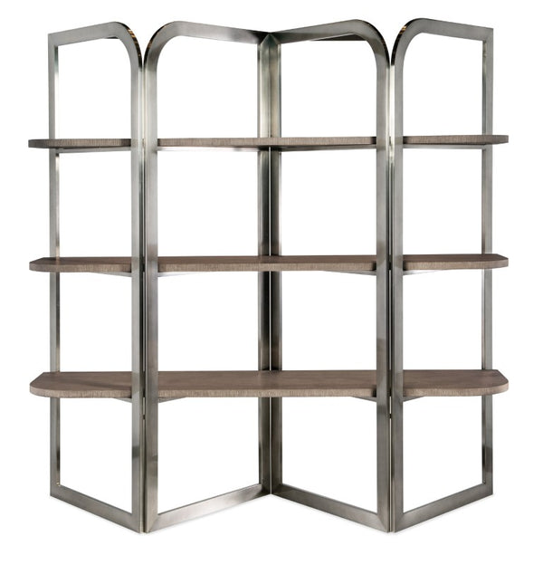 Hooker Furniture Modern Mood Etagere Sculptural Room-Divider With Wire-Brushed Quartered Oak Shelves And Pewter Frame, Airy Contemporary Storage And Display (82.25" H) Medium Brown 6850-10445-89