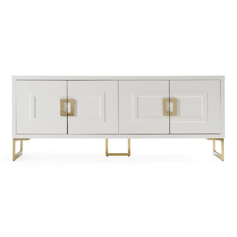 VIG Furniture Leah Glamorous White High-Gloss Buffet With Champagne Gold Accents, 4-Door Storage, No Assembly VGVCG9111-WHT-BUF