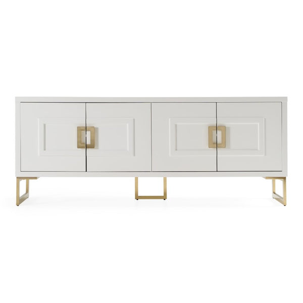 VIG Furniture Leah Glamorous White High-Gloss Buffet With Champagne Gold Accents, 4-Door Storage, No Assembly VGVCG9111-WHT-BUF