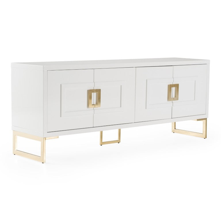 VIG Furniture Leah Glamorous White High-Gloss Buffet With Champagne Gold Accents, 4-Door Storage, No Assembly VGVCG9111-WHT-BUF
