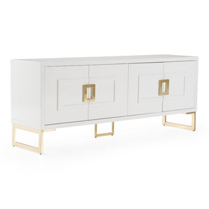 VIG Furniture Leah Glamorous White High-Gloss Buffet With Champagne Gold Accents, 4-Door Storage, No Assembly VGVCG9111-WHT-BUF