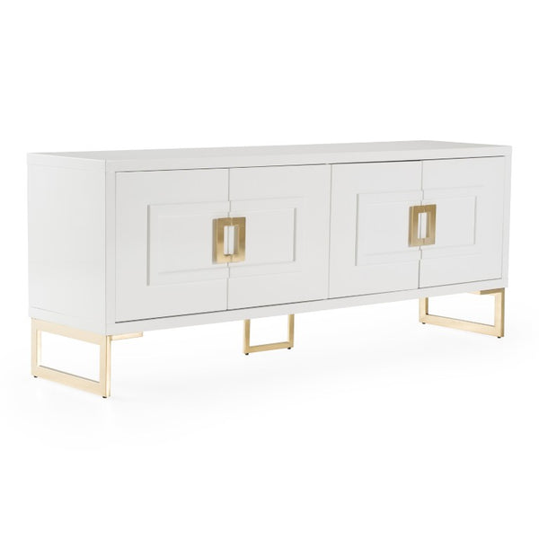 VIG Furniture Leah Glamorous White High-Gloss Buffet With Champagne Gold Accents, 4-Door Storage, No Assembly VGVCG9111-WHT-BUF