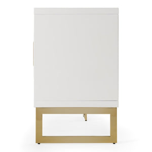 VIG Furniture Leah Glamorous White High-Gloss Buffet With Champagne Gold Accents, 4-Door Storage, No Assembly VGVCG9111-WHT-BUF