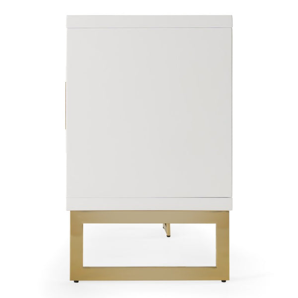 VIG Furniture Leah Glamorous White High-Gloss Buffet With Champagne Gold Accents, 4-Door Storage, No Assembly VGVCG9111-WHT-BUF