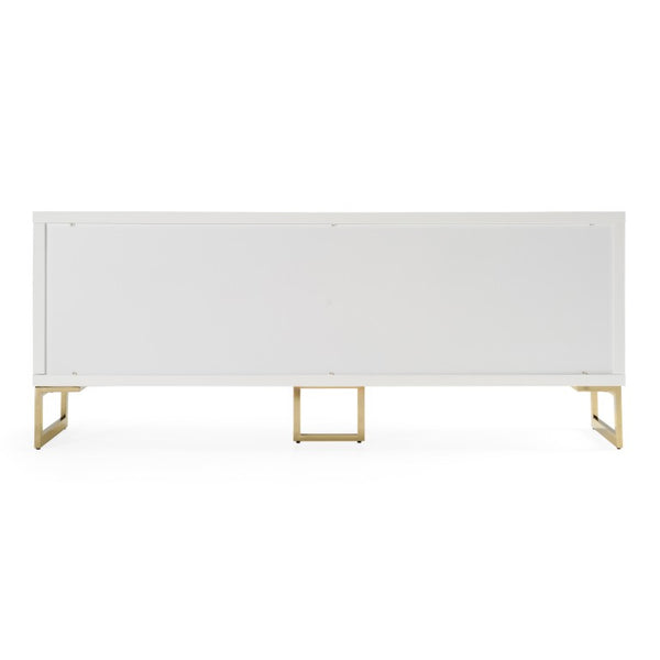 VIG Furniture Leah Glamorous White High-Gloss Buffet With Champagne Gold Accents, 4-Door Storage, No Assembly VGVCG9111-WHT-BUF