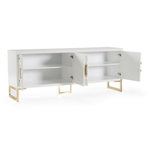 VIG Furniture Leah Glamorous White High-Gloss Buffet With Champagne Gold Accents, 4-Door Storage, No Assembly VGVCG9111-WHT-BUF