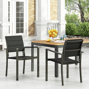 English Elm Christopher Knight Home® - WILBUR Aluminum Dining Chair - Black Outdoor Mesh Seat, Faux Wood Accents, Weather-Resistant Modern Design 73634.00BLK