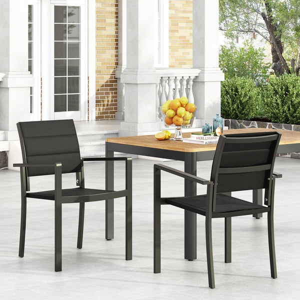 English Elm Christopher Knight Home® - WILBUR Aluminum Dining Chair - Black Outdoor Mesh Seat, Faux Wood Accents, Weather-Resistant Modern Design 73634.00BLK