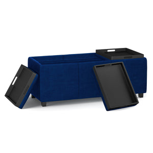 English Elm Avalon Storage Ottoman - Luxurious Blue Velvet With Hidden Storage & Versatile Serving Trays B136P158251
