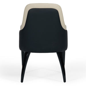 VIG Furniture Leeds Luxe Dining Chair With Beige Linen-Look Seat, Black Bonded Leather Back, Gold-Capped Legs VGVCB8966W