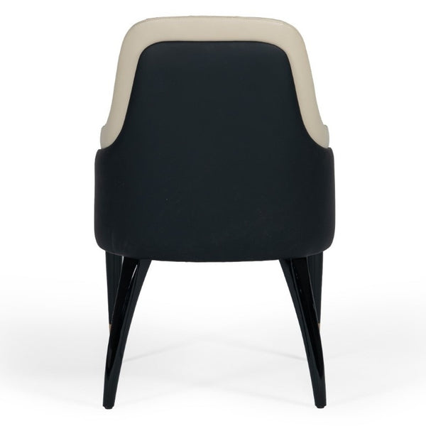 VIG Furniture Leeds Luxe Dining Chair With Beige Linen-Look Seat, Black Bonded Leather Back, Gold-Capped Legs VGVCB8966W