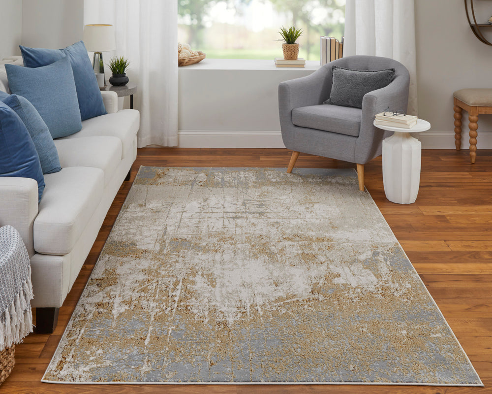 Feizy Rugs Aura Luxurious High-low Pile Abstract Rug - Modern Design In Gold And Silver For Sophisticated Spaces Ivory,Brown,Gray Polyester,Polypropylene Aur39lnfgldgryp18