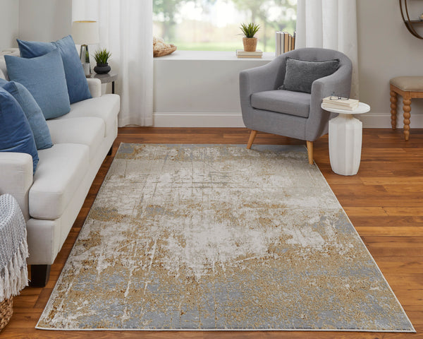 Feizy Rugs Aura Luxurious High-low Pile Abstract Rug - Modern Design In Gold And Silver For Sophisticated Spaces Ivory,Brown,Gray Polyester,Polypropylene Aur39lnfgldgryp18