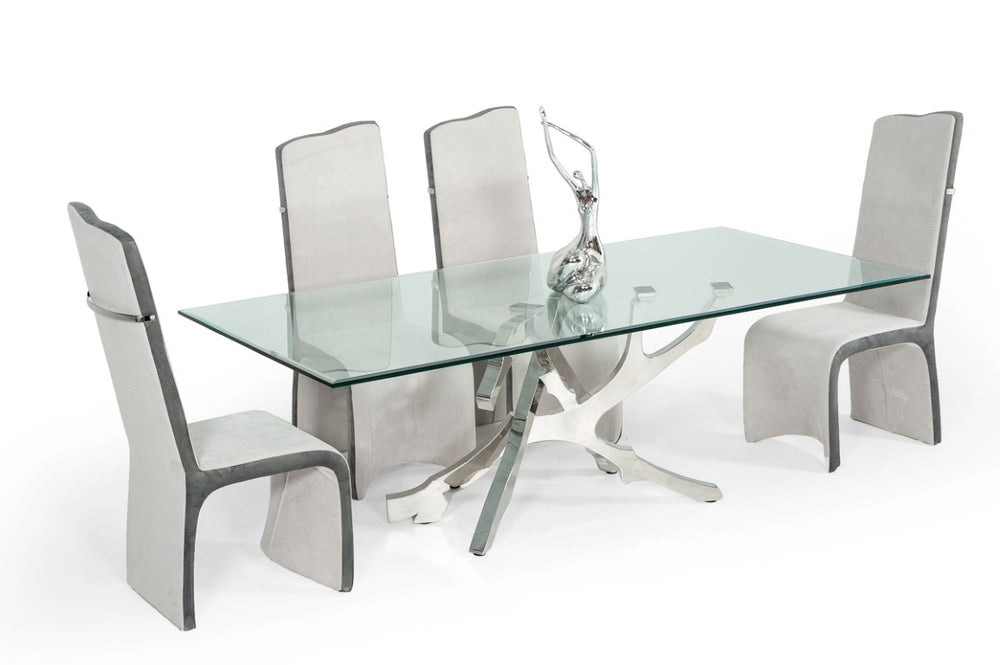 VIG Furniture Legend Sculptural Glass Dining Table With Twisted Stainless Pedestal, 87" Rectangular Top, Seats 6 VGVCT8111-STL