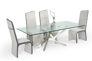 VIG Furniture Legend Sculptural Glass Dining Table With Twisted Stainless Pedestal, 87" Rectangular Top, Seats 6 VGVCT8111-STL