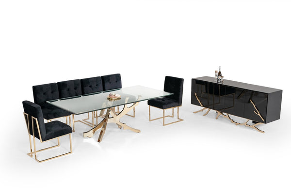 VIG Furniture Legend Sculptural Glass Dining Table With Gold Stainless Steel Branch Base, Seats 6, 87" W VGVCT8111-GLD