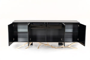 VIG Furniture Legend Modern Black & Gold Buffet — Glossy Lacquer Storage Console With Sculptural Champagne-Gold Base, 79" VGVCG8111-BLK