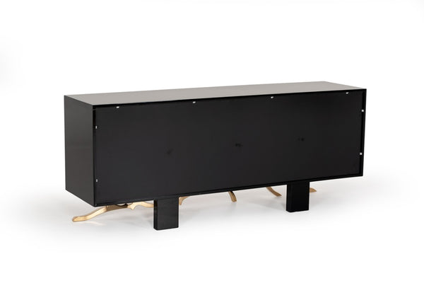 VIG Furniture Legend Modern Black & Gold Buffet — Glossy Lacquer Storage Console With Sculptural Champagne-Gold Base, 79" VGVCG8111-BLK