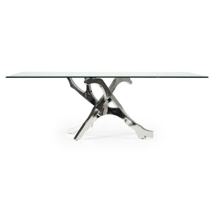 VIG Furniture Legend Sculptural Glass Dining Table With Twisted Stainless Pedestal, 87" Rectangular Top, Seats 6 VGVCT8111-STL