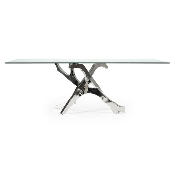 VIG Furniture Legend Sculptural Glass Dining Table With Twisted Stainless Pedestal, 87" Rectangular Top, Seats 6 VGVCT8111-STL