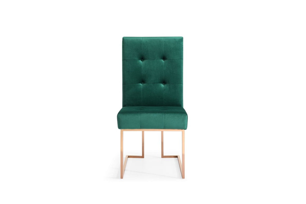 VIG Furniture Legend Green Velvet Dining Chair Set Of 2 — Tufted Plush Seats, Rose Gold Stainless Frame, Glam Comfort VGVCB012-GRN