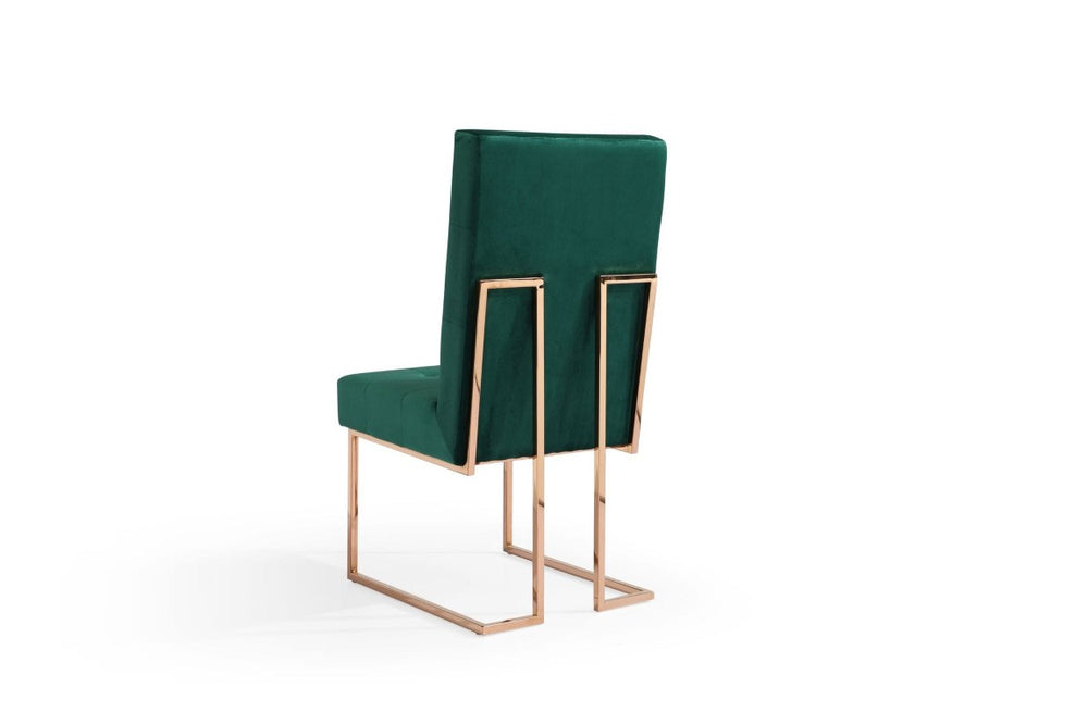VIG Furniture Legend Green Velvet Dining Chair Set Of 2 — Tufted Plush Seats, Rose Gold Stainless Frame, Glam Comfort VGVCB012-GRN