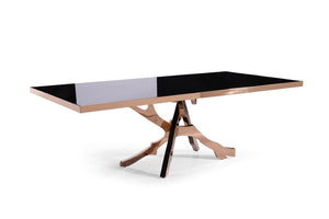 VIG Furniture Legend Sculptural Rose Gold Pedestal Dining Table With Tempered Black Glass Top, Seats 6–8, Luxe Centerpiece VGVCT8222-G22-BLK