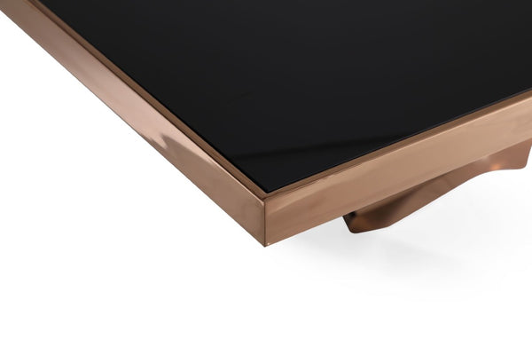 VIG Furniture Legend Sculptural Rose Gold Pedestal Dining Table With Tempered Black Glass Top, Seats 6–8, Luxe Centerpiece VGVCT8222-G22-BLK