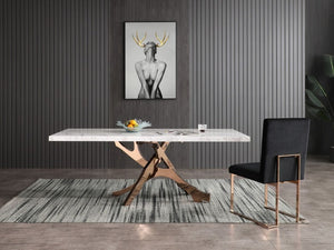 VIG Furniture Legend Sculptural White Marble Dining Table With Twisted Rosegold Pedestal, Seats 6, 79" X 39" VGVCT8222-M20-WHT-DT