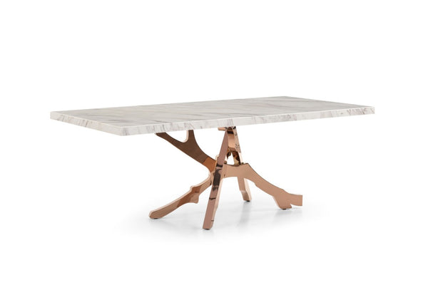 VIG Furniture Legend Sculptural White Marble Dining Table With Twisted Rosegold Pedestal, Seats 6, 79" X 39" VGVCT8222-M20-WHT-DT