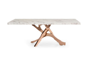 VIG Furniture Legend Sculptural White Marble Dining Table With Twisted Rosegold Pedestal, Seats 6, 79" X 39" VGVCT8222-M20-WHT-DT