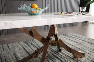 VIG Furniture Legend Sculptural White Marble Dining Table With Twisted Rosegold Pedestal, Seats 6, 79" X 39" VGVCT8222-M20-WHT-DT