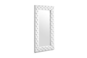 VIG Furniture Legend White Bonded Leather Floor Mirror With Diamond Tufting, Vertical Full-Length 43"X80" Elegant Decor VGVCJ8111-3H-WHT-MIR
