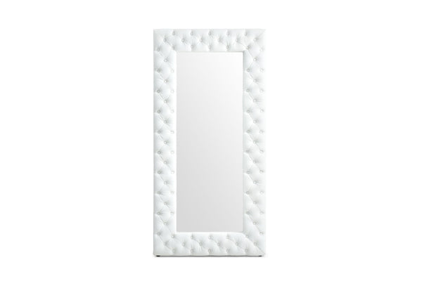 VIG Furniture Legend White Bonded Leather Floor Mirror With Diamond Tufting, Vertical Full-Length 43"X80" Elegant Decor VGVCJ8111-3H-WHT-MIR