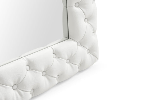 VIG Furniture Legend White Bonded Leather Floor Mirror With Diamond Tufting, Vertical Full-Length 43"X80" Elegant Decor VGVCJ8111-3H-WHT-MIR