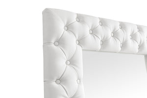 VIG Furniture Legend White Bonded Leather Floor Mirror With Diamond Tufting, Vertical Full-Length 43"X80" Elegant Decor VGVCJ8111-3H-WHT-MIR