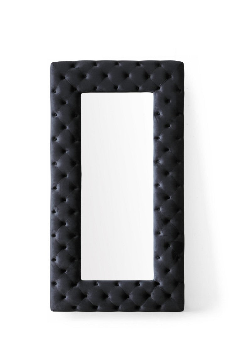 VIG Furniture Legend Velvet Tufted Floor Accent With Diamond Button Upholstery — Full-Length Glamorous Dressing Statement Black Mirror VGVCJ8111-3H-BLK-MIR