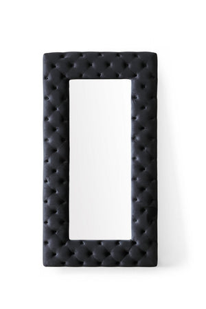 VIG Furniture Legend Velvet Tufted Floor Accent With Diamond Button Upholstery — Full-Length Glamorous Dressing Statement Black Mirror VGVCJ8111-3H-BLK-MIR